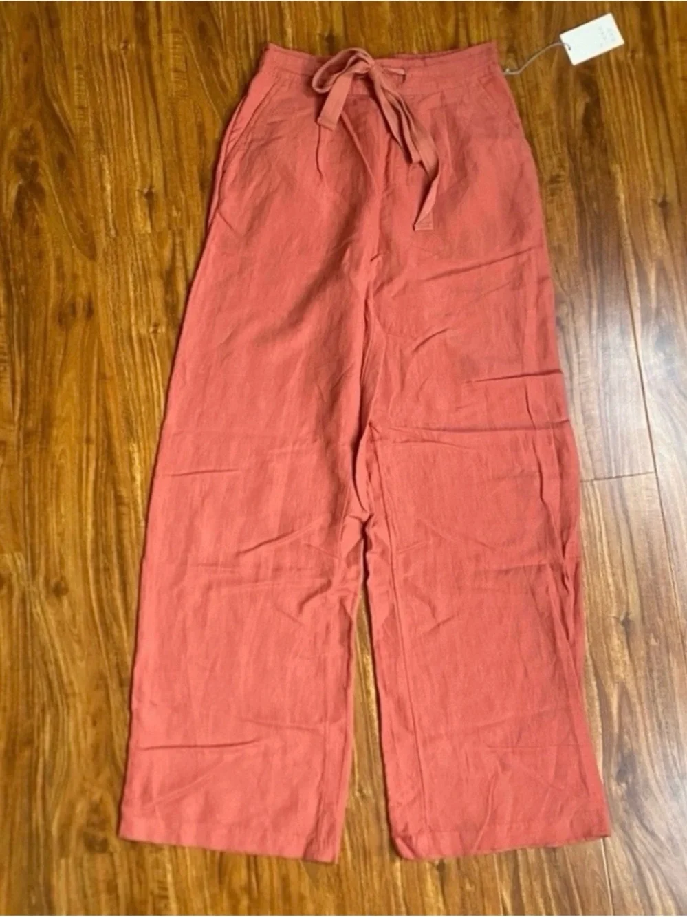 NWT New A New Day Women's Salmon Linen Mix Drawstring Wide Leg Pants XS Casual